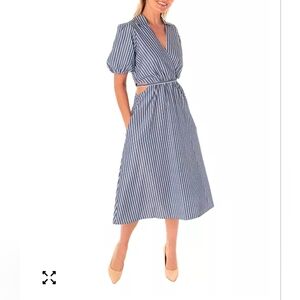 Maison Tara Blue Striped Midi Dress, Sz 12